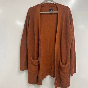 0395 GAP Women’s Open-Front Cardigan – Rust Orange Knit Sweater with Pockets XL